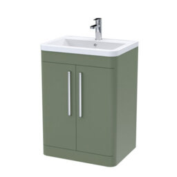 Balterley Aldershawe Contemporary Floor Standing 2 Door Bathroom Vanity Unit & Ceramic Basin, Satin Green, 610mm - thumbnail 1