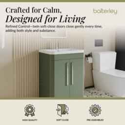 Balterley Aldershawe Contemporary Floor Standing 2 Door Bathroom Vanity Unit & Ceramic Basin, Satin Green, 610mm - thumbnail 2
