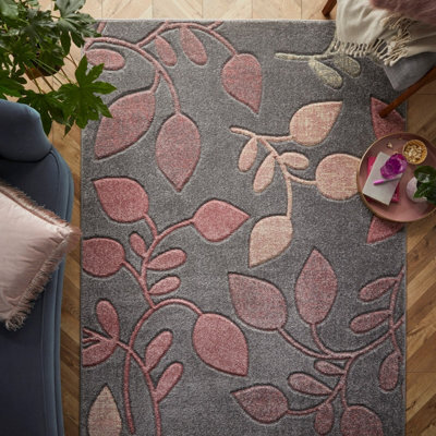 Modern Easy To Clean Floral Pink Rug For Dining Room-160Cm X 230Cm - image 1