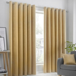Fusion Strata Mustard Triple-Woven Dimout Eyelet Curtains