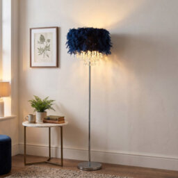 Happy Homewares Chandelier Style Midnight Blue Feather Floor Lamp With Waterfall Drops - thumbnail 4