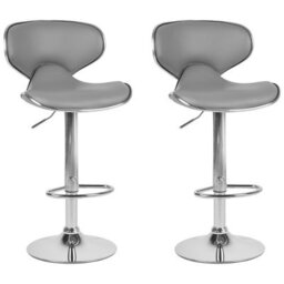 Beliani Set Of 2 Bar Chairs Conway Faux Leather Swivel Grey - thumbnail 1
