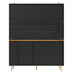 Abrihome Highboard With Led Lighting & Pegboard Shelves, Tall Cabinet For Living Room, Kitchen , Adjustable Cupboard, 145X24X171Cm, Black - thumbnail 9