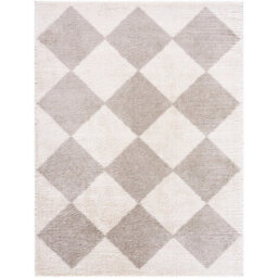 Livabliss Fossay Shaggy-Washable Beige Grey High Pile Diamond Living Bedroom Rug 200 X 275 Cm Easy Care, Non Shedding - thumbnail 1