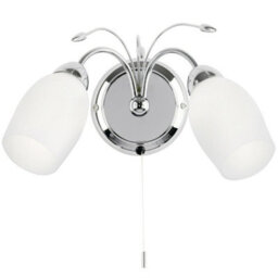 Led Twin Wall Light Pretty Curved Arm Chrome & White Glass Shade Lamp Lighting