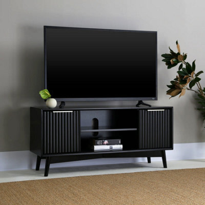 Monza Fluted Tv Unit With Storage Black - image 1