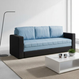 Calabrini Three Seater Sofa Bed With Storage Black With Blue