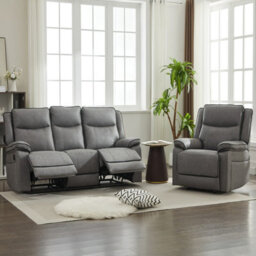 Manual Recliners Sofa, Recliner Couches Set - Armchair + 3 Seater - thumbnail 1