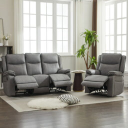 Manual Recliners Sofa, Recliner Couches Set - Armchair + 3 Seater - thumbnail 4