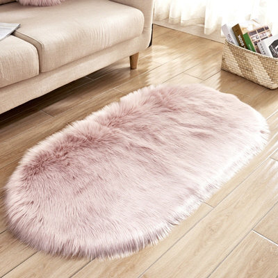 Living And Home Pink Oval Soft Longhair Rug Room Decor Sofa Cover 60 X 120 Cm - image 1