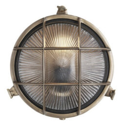 Industville Bulkhead Outdoor & Bathroom Round Wall Light - 8 Inch, Brass, Ribbed Glass - thumbnail 1