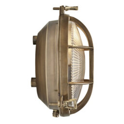 Industville Bulkhead Outdoor & Bathroom Round Wall Light - 8 Inch, Brass, Ribbed Glass - thumbnail 4