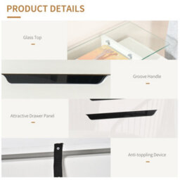 Homcom Shoe Cabinet With 3 Drawers, High Gloss Front Panels, Glass Top White - thumbnail 6