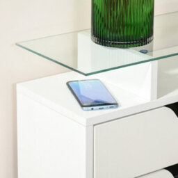 Homcom Shoe Cabinet With 3 Drawers, High Gloss Front Panels, Glass Top White - thumbnail 8
