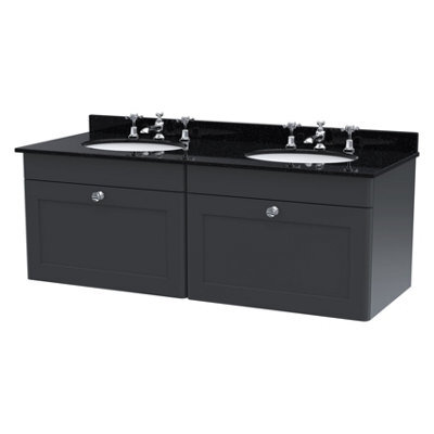 Balterley Swynnerton Traditional 2 Drawer Wall Hung Vanity Unit With Double Marble Basin, Dark Grey, 1200mm - image 1