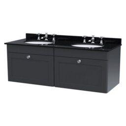 Balterley Swynnerton Traditional 2 Drawer Wall Hung Vanity Unit With Double Marble Basin, Dark Grey, 1200mm - thumbnail 1