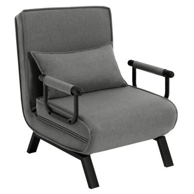 Sofa Chair 3-In-1 Convertible Armchair Bed With Backrest Pillow Dark Grey - image 1