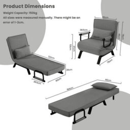 Sofa Chair 3-In-1 Convertible Armchair Bed With Backrest Pillow Dark Grey - thumbnail 2