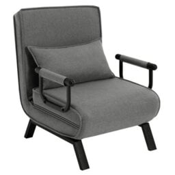 Sofa Chair 3-In-1 Convertible Armchair Bed With Backrest Pillow Dark Grey - thumbnail 1