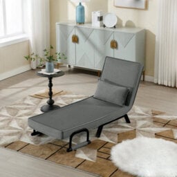 Sofa Chair 3-In-1 Convertible Armchair Bed With Backrest Pillow Dark Grey - thumbnail 3