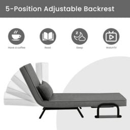 Sofa Chair 3-In-1 Convertible Armchair Bed With Backrest Pillow Dark Grey - thumbnail 5