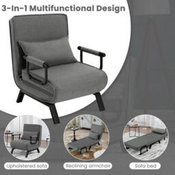 Sofa Chair 3-In-1 Convertible Armchair Bed With Backrest Pillow Dark Grey - thumbnail 4