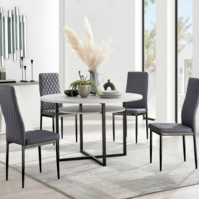 Furniturebox Uk Adley Grey Concrete Effect Storage Dining Table & 4 Grey Velvet Milan Black Leg Chairs - image 1
