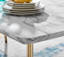 Furniturebox Andria Marble Effect Black Leg 6 Seater Dining Table With Gold Leg Beige Faux Leather Milan Chairs For Luxury Modern Dining Room - thumbnail 3
