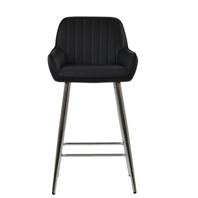 Lakeland Furniture Hamilton Black Faux Leather Chrome Fixed Base Bar Stool - image 1