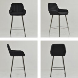 Lakeland Furniture Hamilton Black Faux Leather Chrome Fixed Base Bar Stool - thumbnail 2