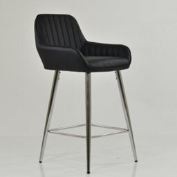 Lakeland Furniture Hamilton Black Faux Leather Chrome Fixed Base Bar Stool - thumbnail 4