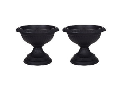 Whitefurze 2 X 42Cm Grecian Plastic Urn Garden Patio Planter Plant Pot Bowl - Black - image 1