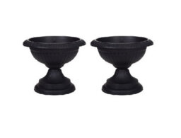Whitefurze 2 X 42Cm Grecian Plastic Urn Garden Patio Planter Plant Pot Bowl - Black - thumbnail 1