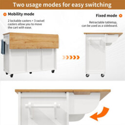 Abrihome Versatile Buffet Cabinet & Trolley With Folding Worktop, Adjustable Shelves, Spice Rack, Wine Rack & Towel Holder, White - thumbnail 4