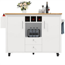 Abrihome Versatile Buffet Cabinet & Trolley With Folding Worktop, Adjustable Shelves, Spice Rack, Wine Rack & Towel Holder, White - thumbnail 7