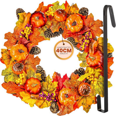 Pelle & Sol Pelle And Sol Autumn Wreath Large Fall Wreath With Pumpkins Pine Cones Maple Leaves And Berries - Seasonal Pumpkin Home Decor