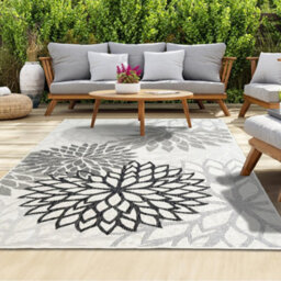 Homeart Outdoor Indoor Rug, Easy Clean, Uv Weather Resistant Rug For Patio, Gardenbellis Black, Grey,80X150Cm