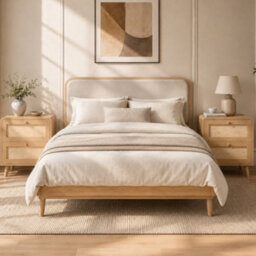 Matteo Set Of 2 Natural Oak Bedside Tables With Rattan-Effect Drawers & Rounded Corners - thumbnail 5