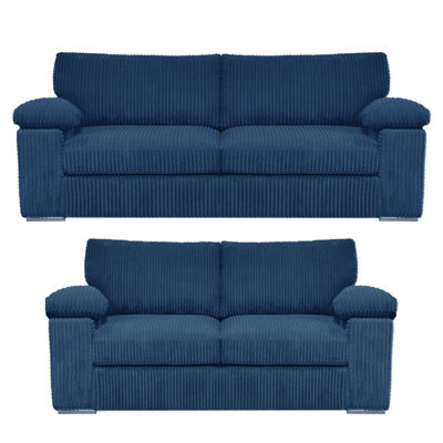 Furnishings For Less UK Delta Fabric Sofa Suite Padded Arms Jumbo Cord 3 And 2 Seater Blue - image 1