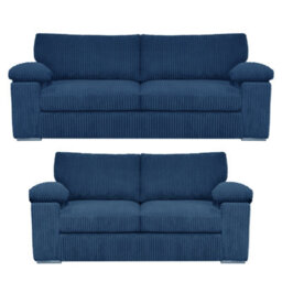 Furnishings For Less UK Delta Fabric Sofa Suite Padded Arms Jumbo Cord 3 And 2 Seater Blue - thumbnail 1