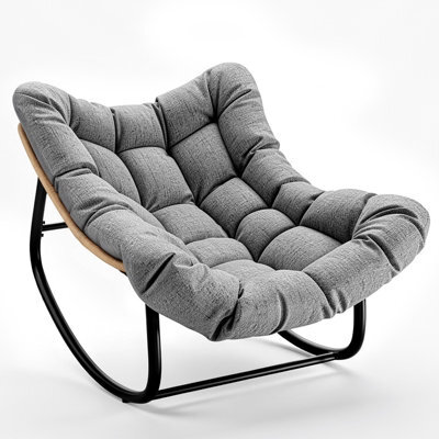 Onemill Egg-Shaped Rattan Rocking Chair With Thick Cushion For Garden, Balcony, Living Room - image 1