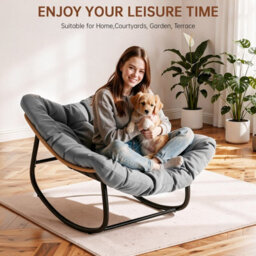 Onemill Egg-Shaped Rattan Rocking Chair With Thick Cushion For Garden, Balcony, Living Room - thumbnail 8