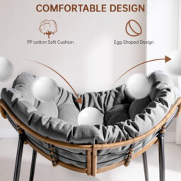 Onemill Egg-Shaped Rattan Rocking Chair With Thick Cushion For Garden, Balcony, Living Room - thumbnail 2