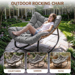 Onemill Egg-Shaped Rattan Rocking Chair With Thick Cushion For Garden, Balcony, Living Room - thumbnail 3