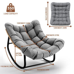 Onemill Egg-Shaped Rattan Rocking Chair With Thick Cushion For Garden, Balcony, Living Room - thumbnail 6