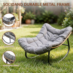 Onemill Egg-Shaped Rattan Rocking Chair With Thick Cushion For Garden, Balcony, Living Room - thumbnail 5