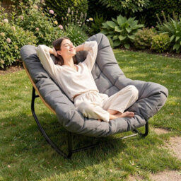 Onemill Egg-Shaped Rattan Rocking Chair With Thick Cushion For Garden, Balcony, Living Room - thumbnail 7
