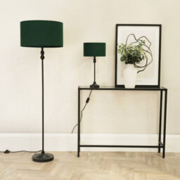 Valuelights Maggie Black Metal Candlestick Table Lamp With Forest Green Fabric Drum Shade And Led Bulb - thumbnail 4