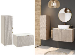 Impact Furniture Bathroom Furniture Set Wall Hung Cabinets Vanity Unit 800mm White Countertop Tallboy Beige Fluted Cara - thumbnail 1