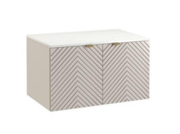 Impact Furniture Bathroom Furniture Set Wall Hung Cabinets Vanity Unit 800mm White Countertop Tallboy Beige Fluted Cara - thumbnail 7